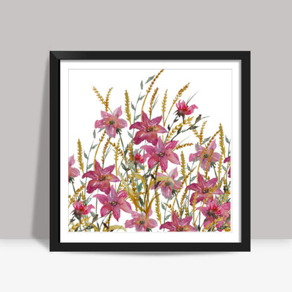 Wildflowers Spring Watercolor Floral Background Square Art Prints