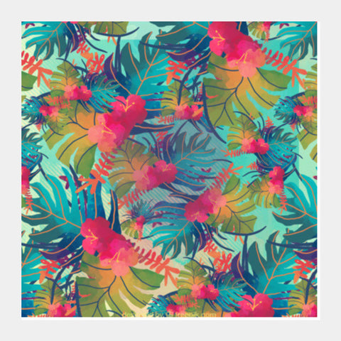Tropical Leaves Pattern Square Art Prints