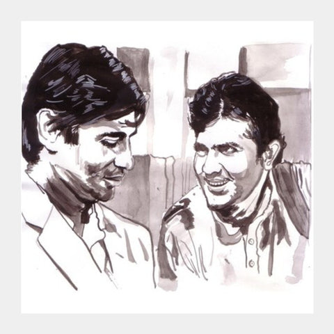 Amitabh Bachchan And Rajesh Khanna Discuss The Philosophy Of Life Square Art Prints PosterGully Specials