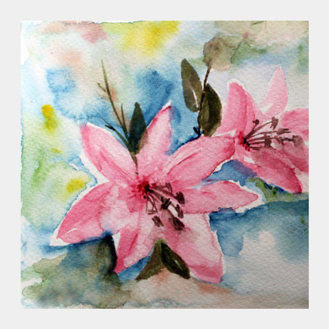 Square Art Prints, Pink Lily Watercolor Floral Square Art Print l Artist: Seema Hooda, - PosterGully