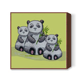 Cute Panda Bear Trio Painted Cartoon Animal Poster For Children  Square Art Prints