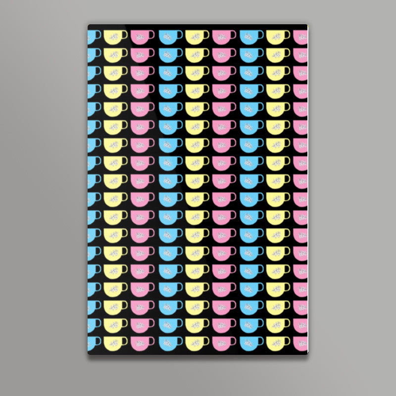 Pastel Tea Cups Pattern Background Kitchen Decor Wall Art