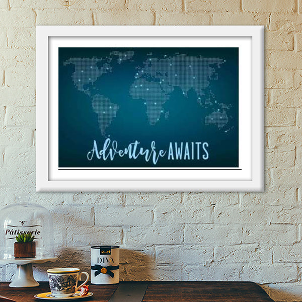 Adventure Awaits World Map Premium Italian Wooden Frames