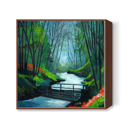 River in the woods Square Art Prints