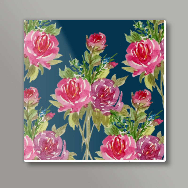Watercolor Rose Bouquet Floral Spring Background Square Art Prints