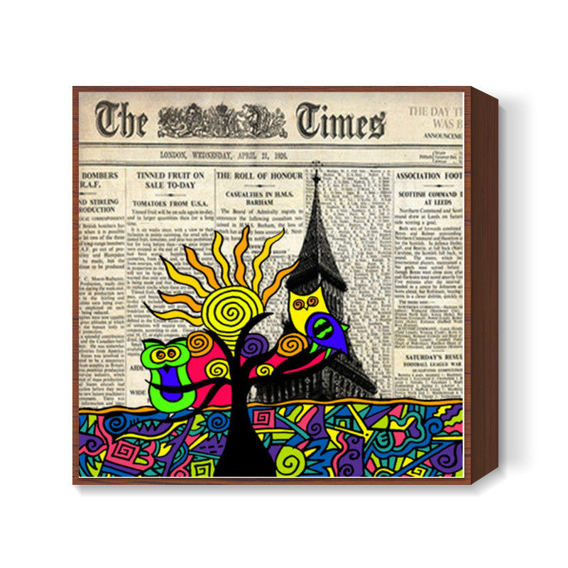 Vintage Lucky Owls Zenscrawl Square Art Prints