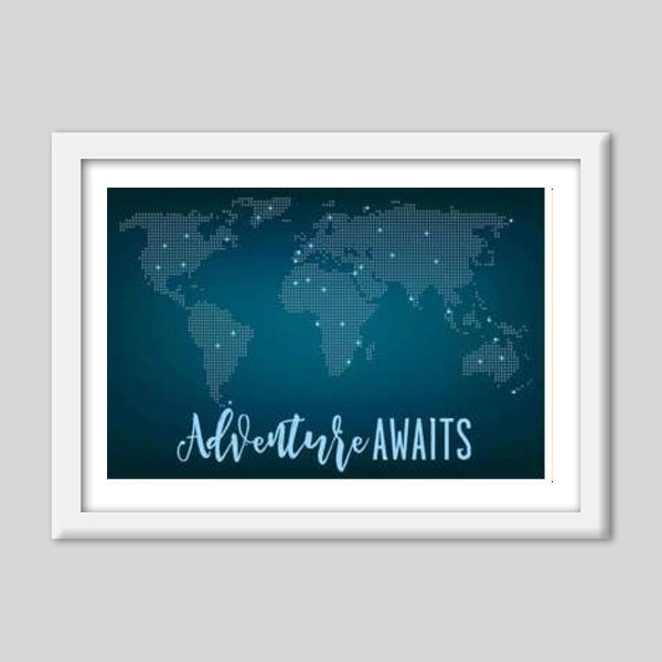 Adventure Awaits World Map Premium Italian Wooden Frames