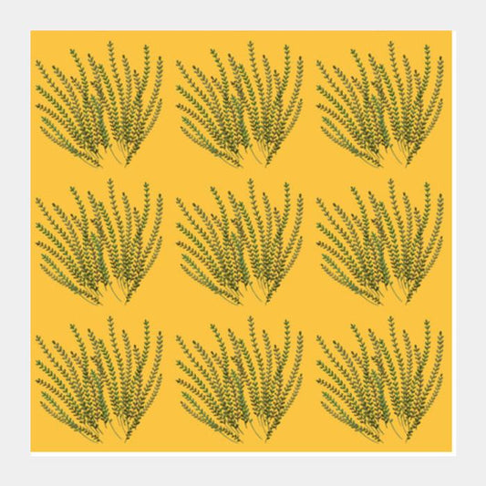 Watercolor Foliage Green Leaves Pattern On Yellow Background Square Art Prints PosterGully Specials