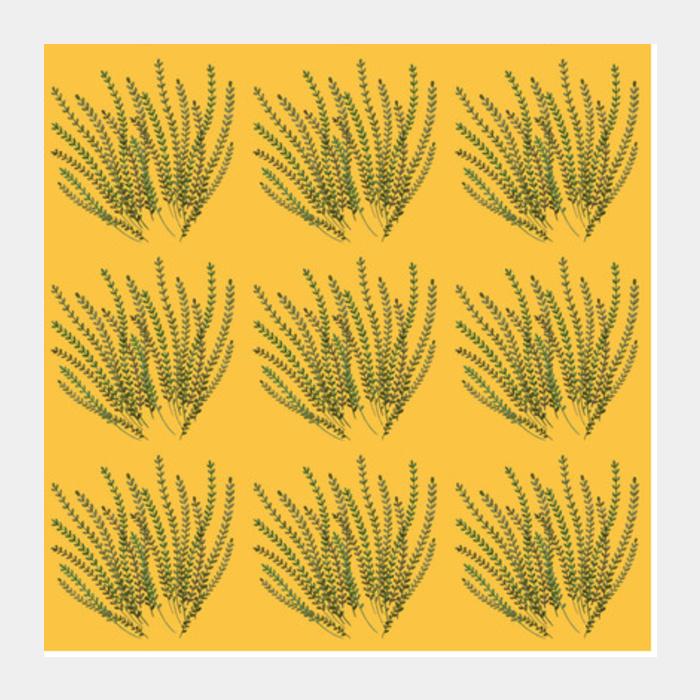 Watercolor Foliage Green Leaves Pattern On Yellow Background Square Art Prints PosterGully Specials
