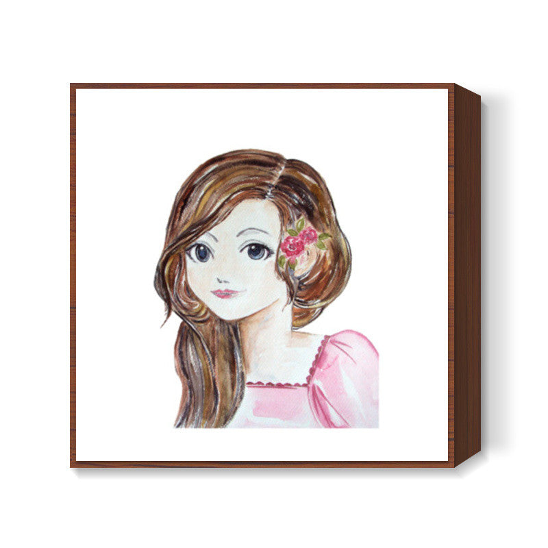Pretty Girl Face Square Art Print