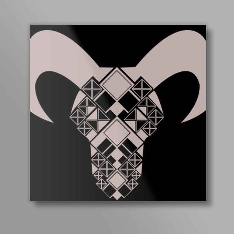Capricorn symbol, Bull, Geometrical shapes, Black and white Square Art Prints Design Square Art Prints