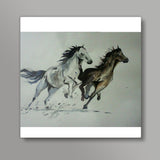Two horses Square Art Prints