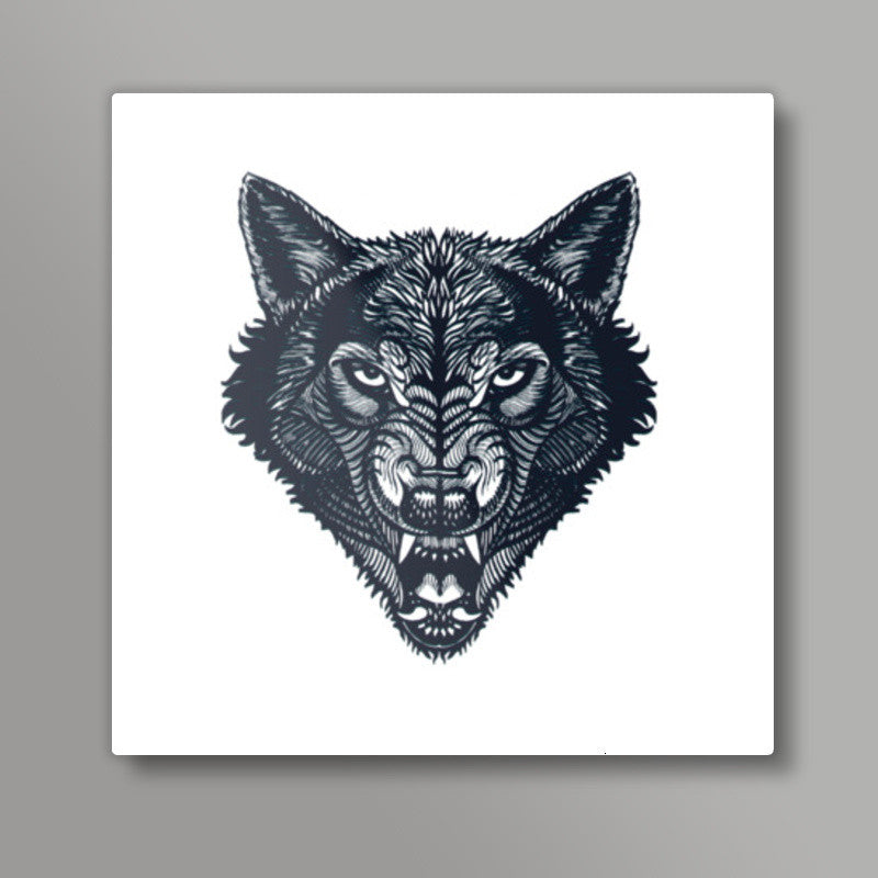 Hunter - Wolf Line Art (Wild Animal) Square Art Prints