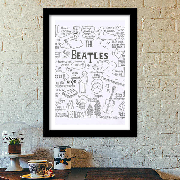 Beatles Doodle Premium Italian Wooden Frames