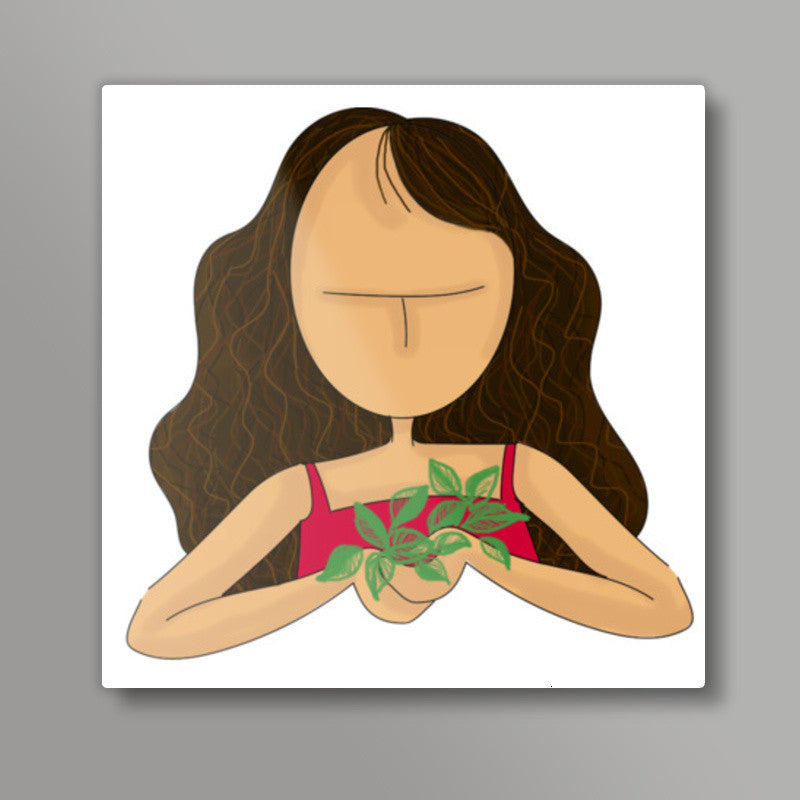 Green Girl Square Art Prints