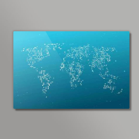 Blue & White World Map Metal Prints