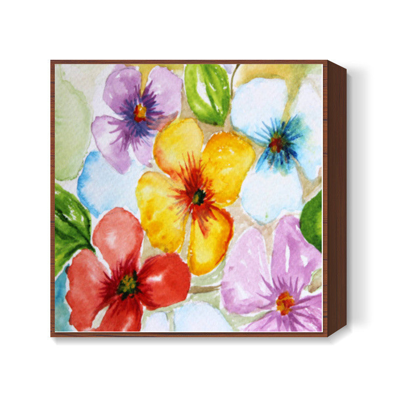 Tropical Watercolor Flowers Spring Design Floral Background Square Art Prints