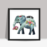 Cute Floral Baby Elephant Animal Art Hand Painted Design Thank You Illustration Square Art Prints