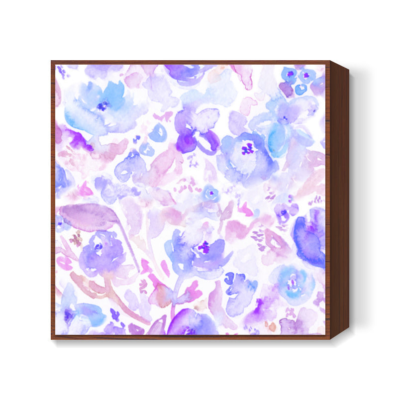 Blue Floral Watercolor Square Art Prints