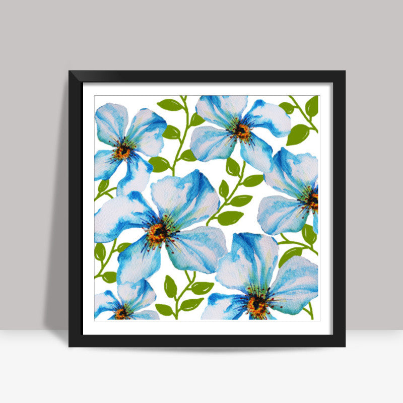 Blue Summer Blooms Floral Design Square Art Prints