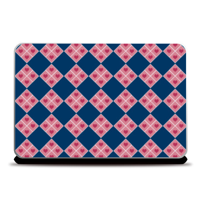 Laptop Skins, Checkered Pink Hearts Pattern Laptop Skins
