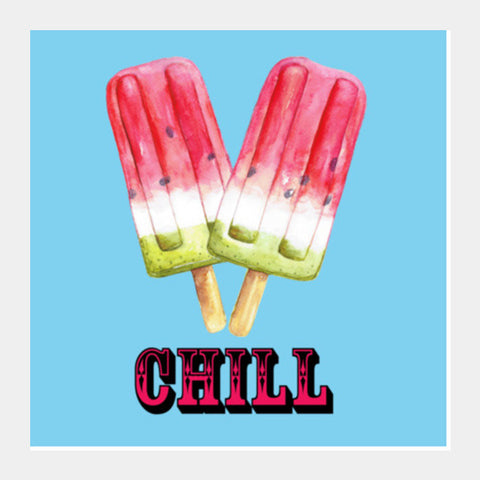 Summer Watercolor Popsicle Ice Cream Food Art Typography Poster Square Art Prints