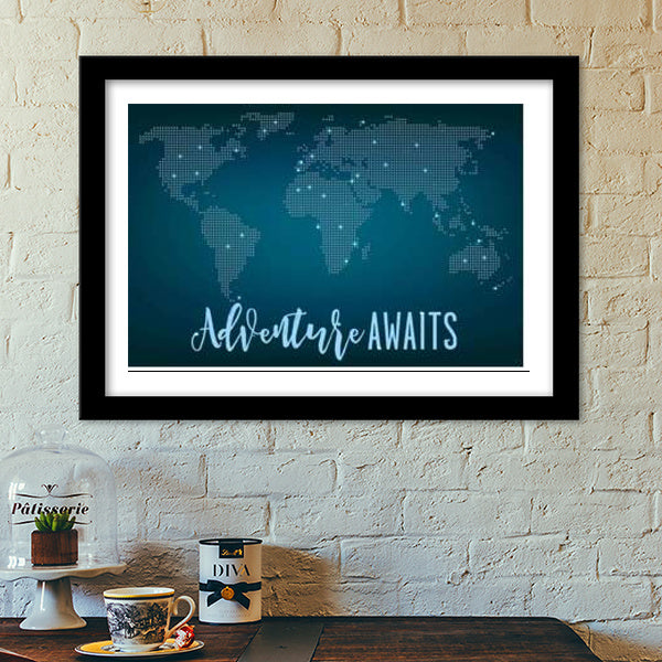 Adventure Awaits World Map Premium Italian Wooden Frames