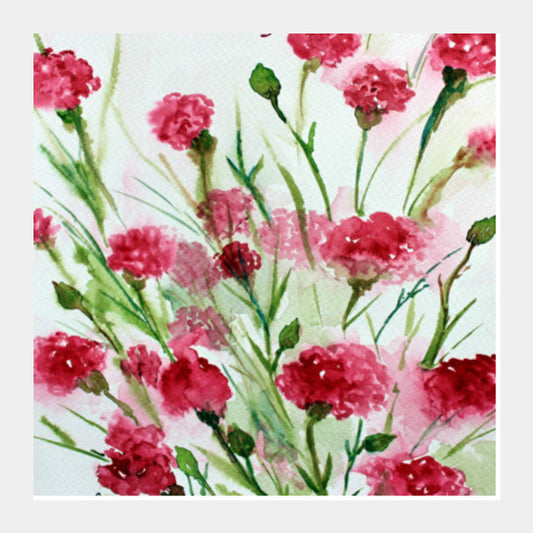 Square Art Prints, Painted Pink Watercolor Spring Flowers Poster Square Art Prints