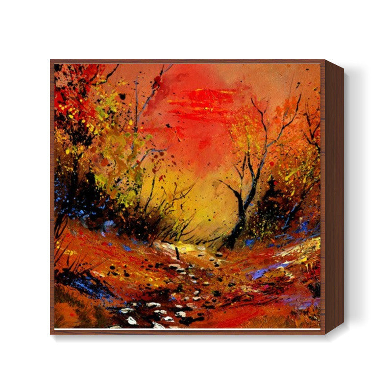 sunset in the wood Square Art Prints