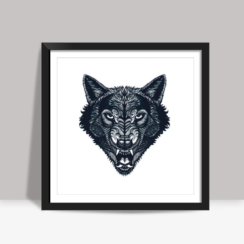 Hunter - Wolf Line Art (Wild Animal) Square Art Prints