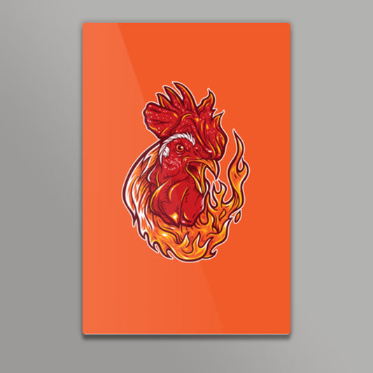 Rooster on fire Metal Prints