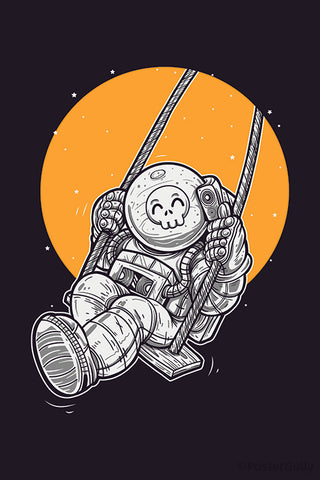Happy Astronaut Swinging Moon Artwork