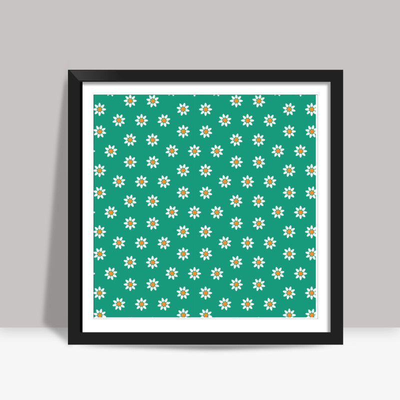 Green and Yellow Floral Square Art Prints