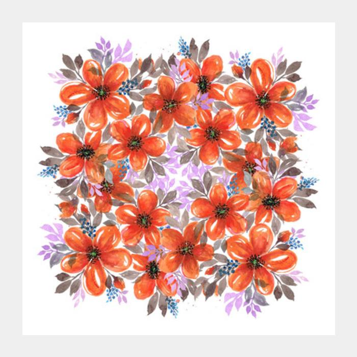 Orange Spring Blooms Watercolour Floral Decor Square Art Prints PosterGully Specials