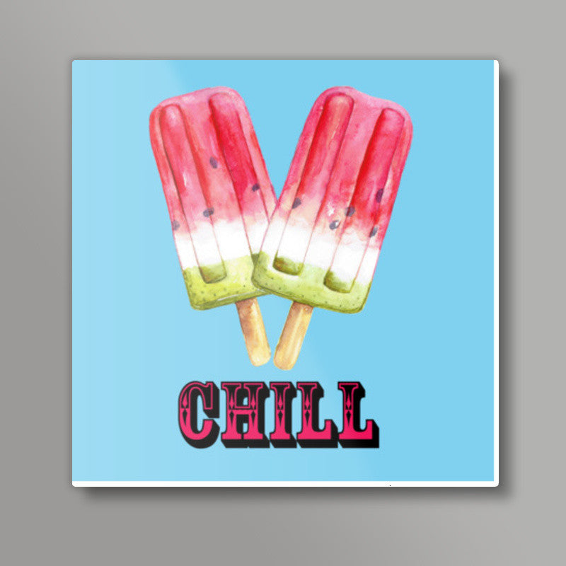 Summer Watercolor Popsicle Ice Cream Food Art Typography Poster Square Art Prints