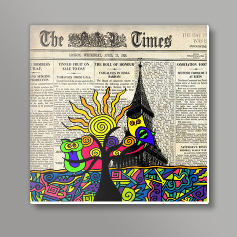Vintage Lucky Owls Zenscrawl Square Art Prints
