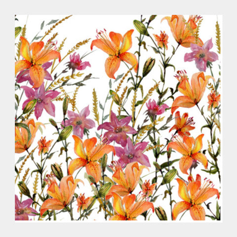 Wildflowers And Lilies Floral Springtime   Square Art Prints