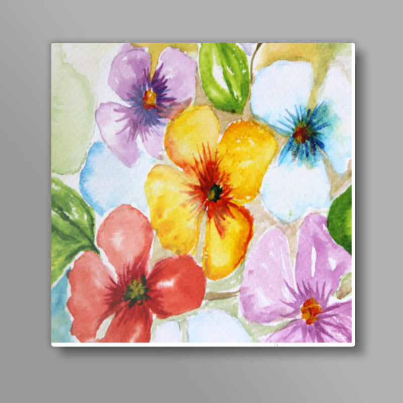 Tropical Watercolor Flowers Spring Design Floral Background Square Art Prints