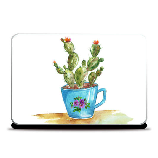 Cute Cactus In A Teacup Watercolor Design Laptop Skins