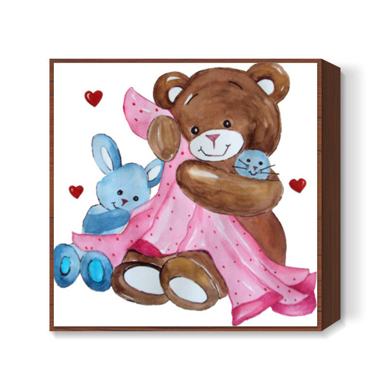Cute Teddy Bear illustration Square Art Print