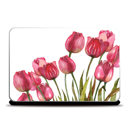 Pink Tulips Painted Spring Bouquet Floral  Laptop Skins
