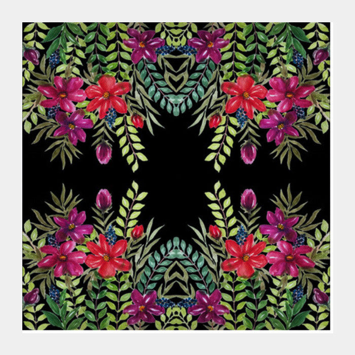 Watercolor Hand Painted Tropical Floral Pattern Background Square Art Prints