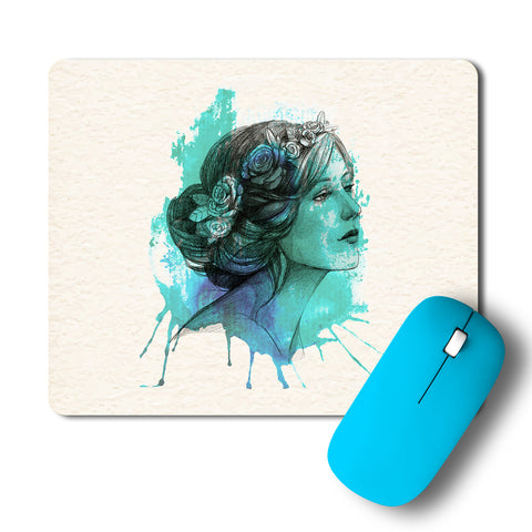 Woman With Floral Wreath Watercolor Artwork Mousepad