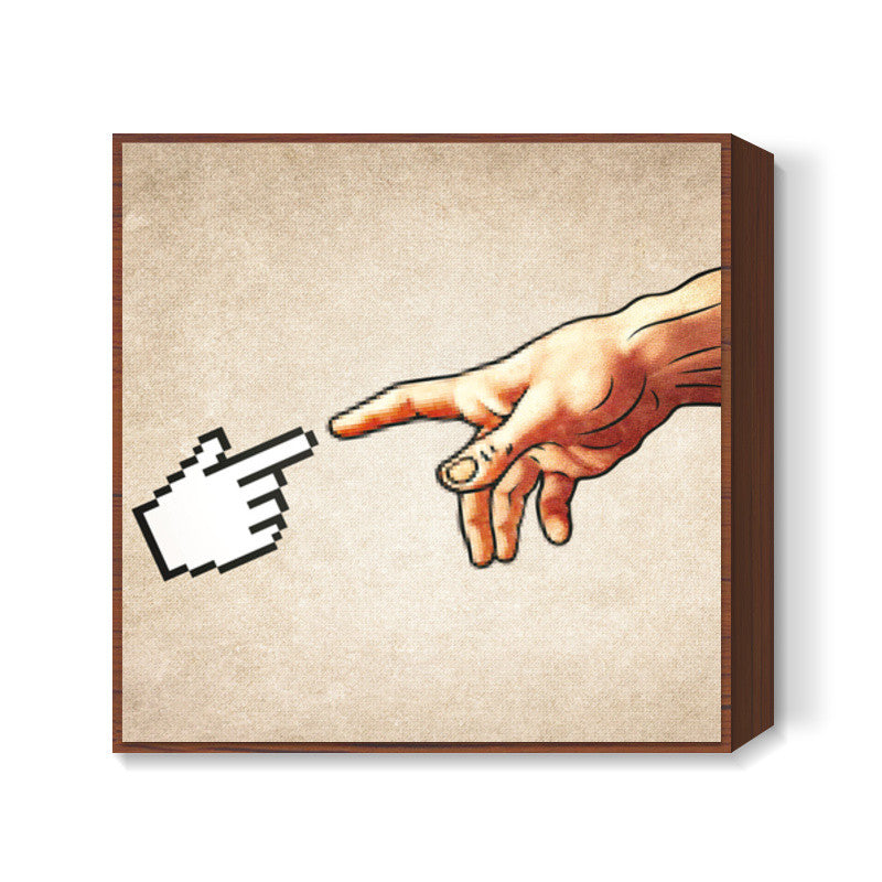 Funny 8bit Nerd & Geek Humor (Creation of Adam Parody) Square Art Prints