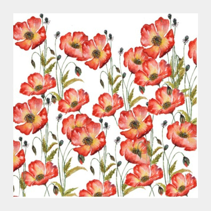 Square Art Prints, Red Watercolor Poppy Flowers Spring Artwork Square Art Prints