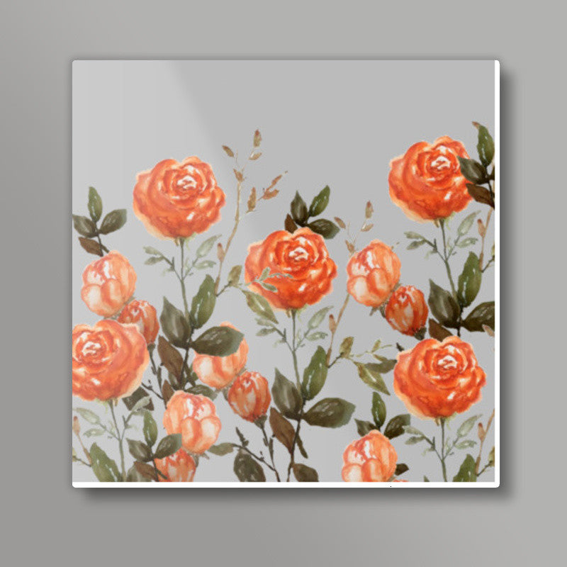 Orange Roses Floral Artwork Botanical Square Art Prints