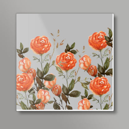 Orange Roses Floral Artwork Botanical  Square Art Prints