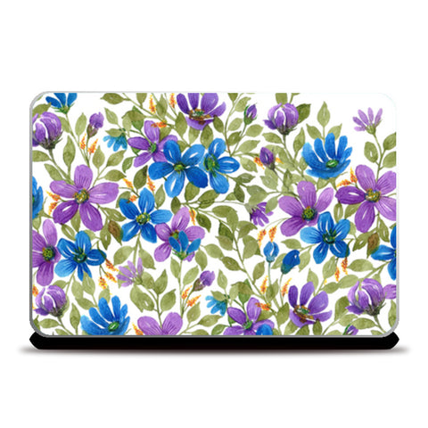 Spring Wildflower Blooms Watercolor Pattern Laptop Skins
