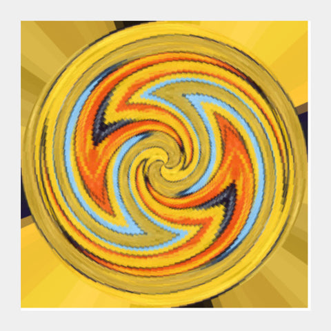 Psychedelic Abstract Digital Wall Art Yellow Twirl Kaleidoscope Background  Square Art Prints