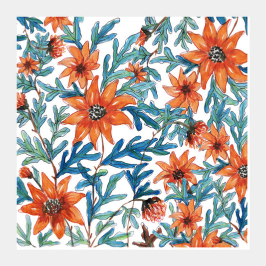 Watercolor Painted Orange Flowers Elegant Spring Garden Floral Background Square Art Prints